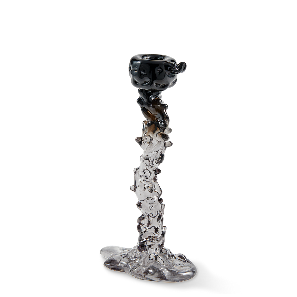 Glass Drip Candle Holder Black (L 14 x W 8 x H 25) cm