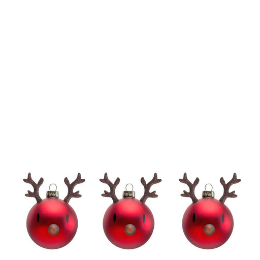 Mini Reindeer Ornament <br> Red <br> Set of 3