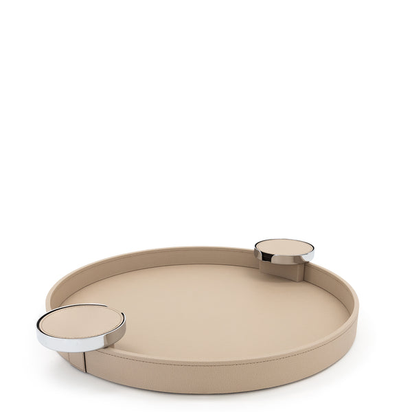 Dioniso Tray with Coaster Holder Handles <br> Taupe <br> (Ø 45) cm