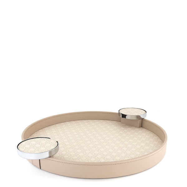 Dioniso Tray with Coaster Holder Handles <br> Cream Printed Taupe <br> (Ø 45) cm