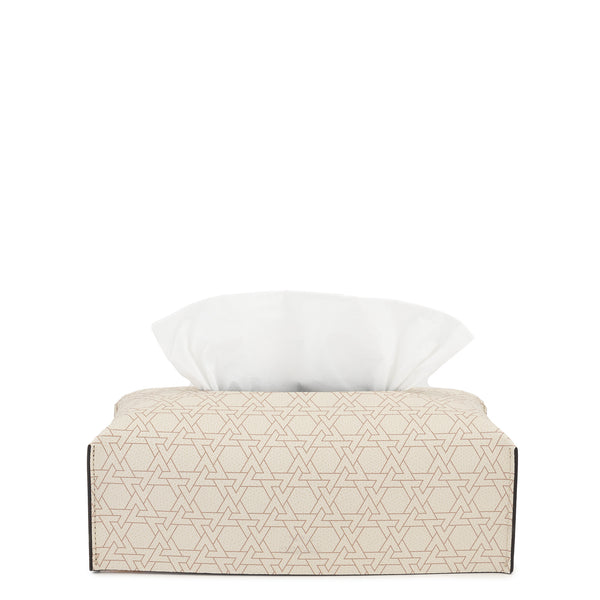 Soft Rectangular Tissue Box <br> Cream Printed Taupe <br> (L 24.7 x W 12.7 x H 7.5) cm