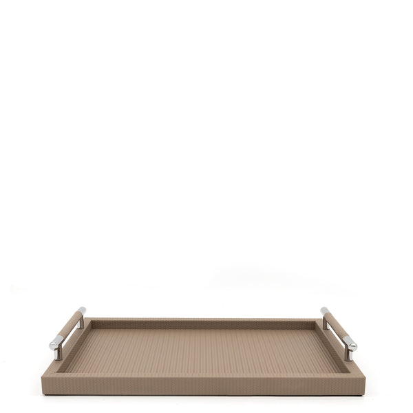Dedalo Tray with Satin Chrome Handles <br> Taupe <br> (L 45 x W 29.5) cm
