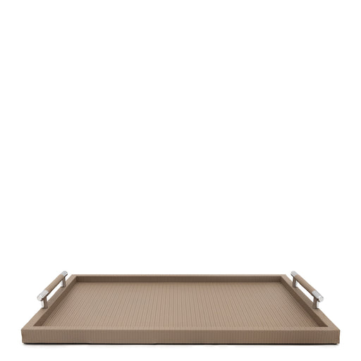 Dedalo Tray with Satin Chrome Handles <br> Taupe <br> (L 57.5 x W 40) cm