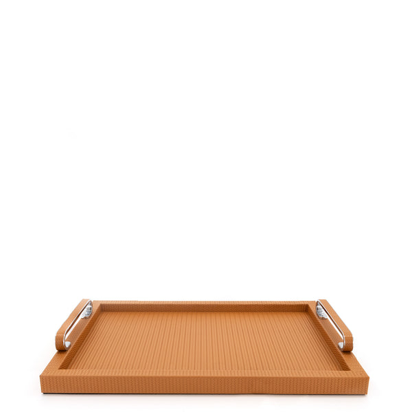 Foscari Tray with Chrome Handles <br> Camel <br> (L 45 x W 32) cm