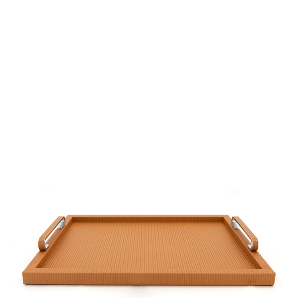 Foscari Tray with Chrome Handles <br> Camel <br> (L 50 x W 37) cm