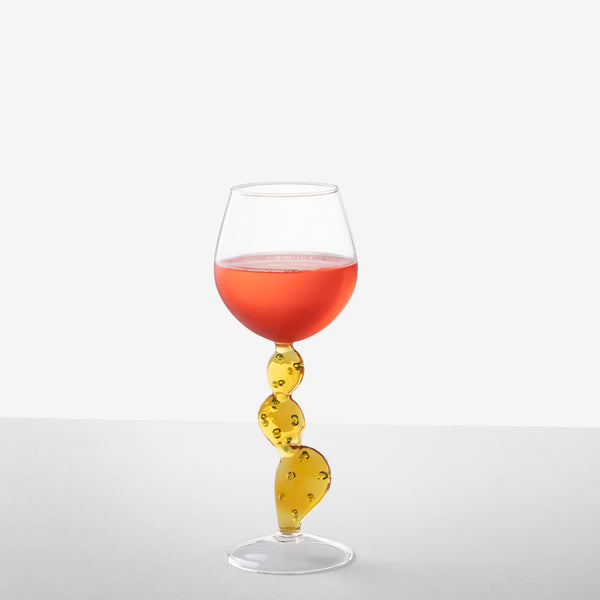 Desert Plants Stemmed Glass <br> Yellow Cactus <br> 350 ml