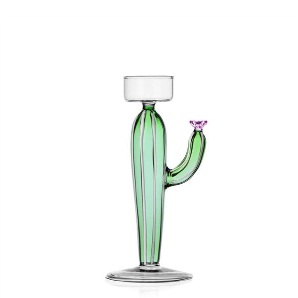 Desert Plants Cactus Tealight Holder  <br> 
Green / Pink <br> 
(Ø 10 x 8 x H 17) cm