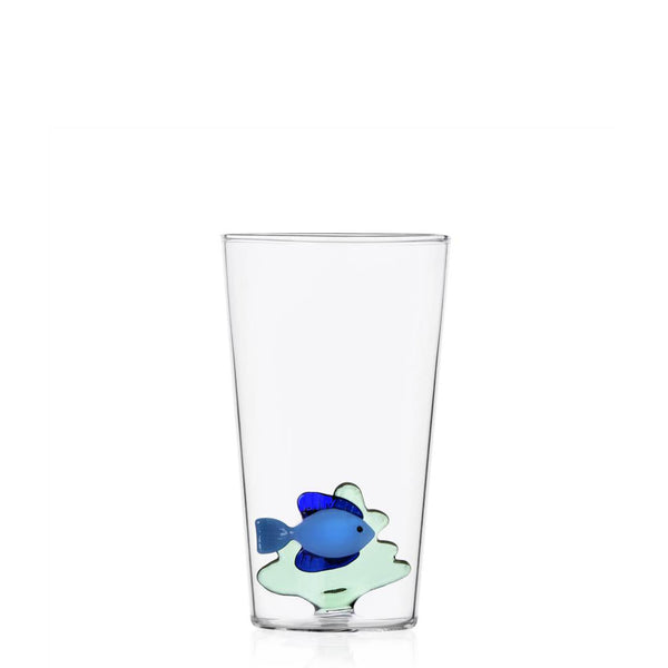 Marine Garden Longdrink Glass <br> Blue Fish with Green Seaweed <br> 450 ml