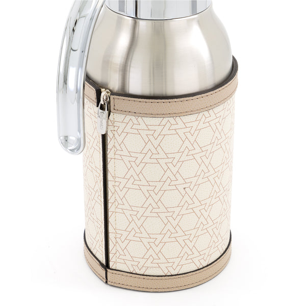 Cindy Carafe with Leather Cover <br> Cream Printed Taupe <br> 1.5 Liters