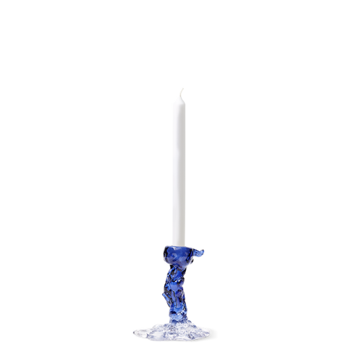Glass Drip Candle Holder <br> 
Dark Blue <br> 
(L 14 x W 8 x H 14) cm