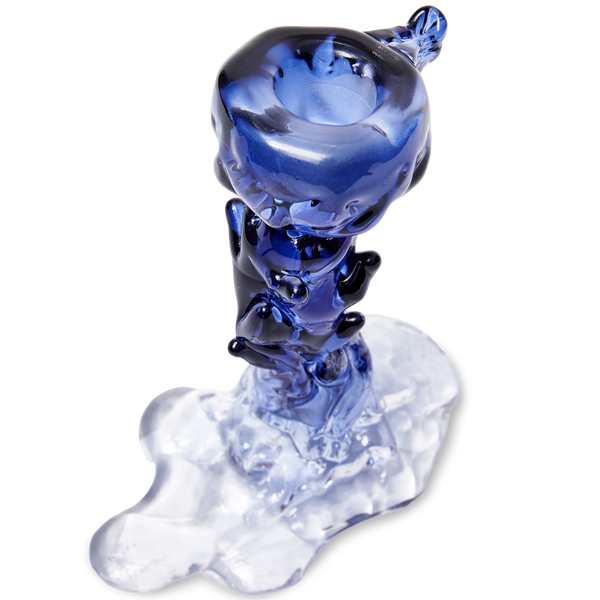 Glass Drip Candle Holder <br> 
Dark Blue <br> 
(L 14 x W 8 x H 14) cm
