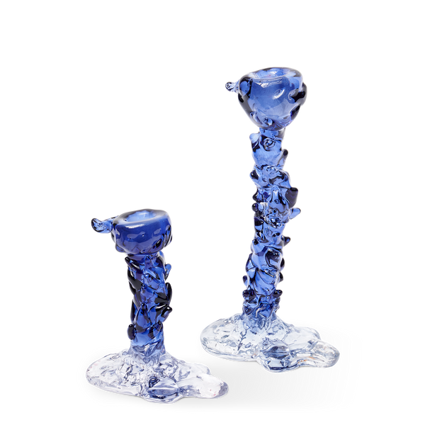 Glass Drip Candle Holder <br> 
Dark Blue <br> 
(L 14 x W 8 x H 14) cm