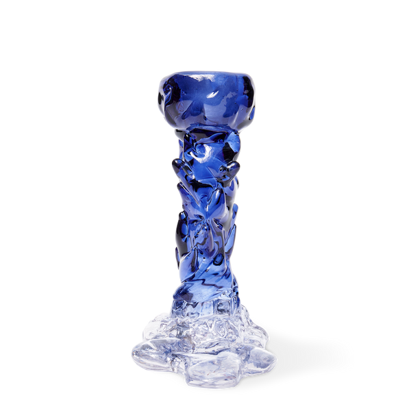 Glass Drip Candle Holder <br> 
Dark Blue <br> 
(L 14 x W 8 x H 14) cm