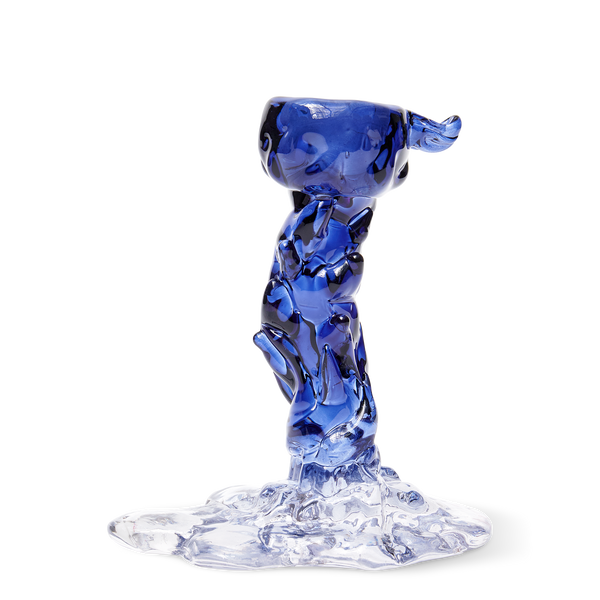 Glass Drip Candle Holder <br> 
Dark Blue <br> 
(L 14 x W 8 x H 14) cm