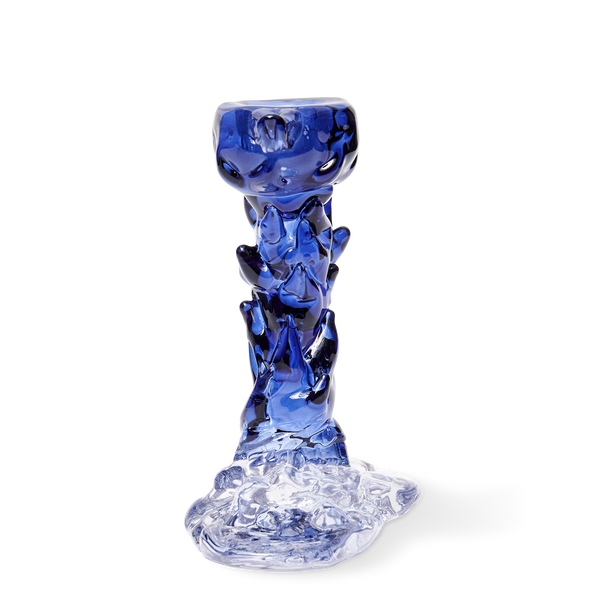 Glass Drip Candle Holder <br> 
Dark Blue <br> 
(L 14 x W 8 x H 14) cm