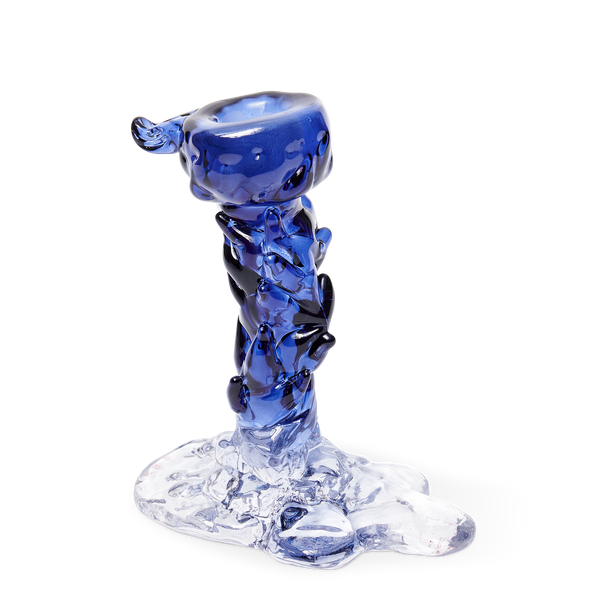 Glass Drip Candle Holder <br> 
Dark Blue <br> 
(L 14 x W 8 x H 14) cm