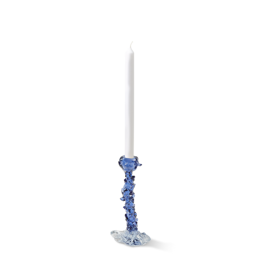 Glass Drip Candle Holder <br> 
Dark Blue <br> 
(L 14 x W 8 x H 25) cm