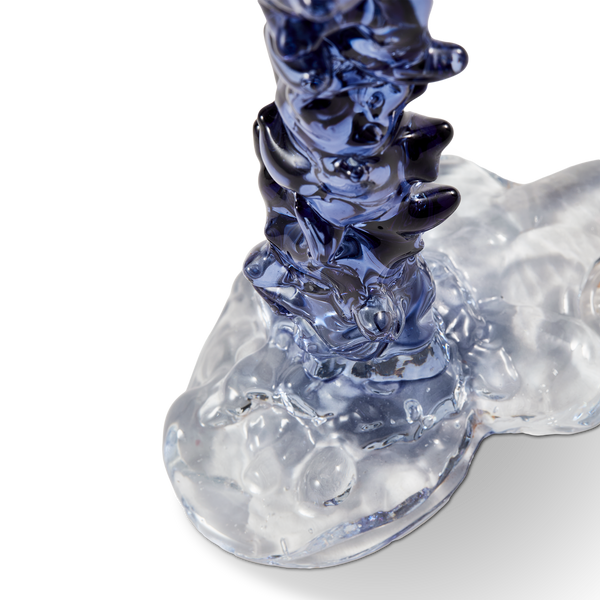 Glass Drip Candle Holder <br> 
Dark Blue <br> 
(L 14 x W 8 x H 25) cm