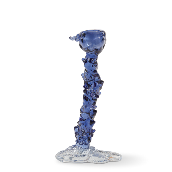 Glass Drip Candle Holder <br> 
Dark Blue <br> 
(L 14 x W 8 x H 25) cm