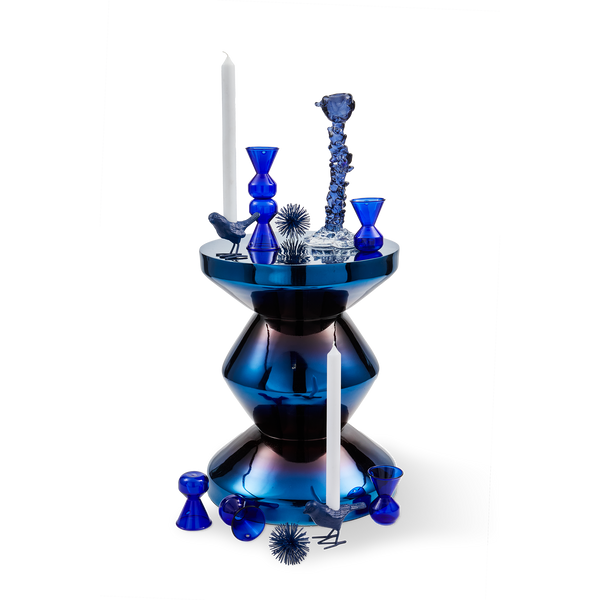 Glass Drip Candle Holder <br> 
Dark Blue <br> 
(L 14 x W 8 x H 25) cm