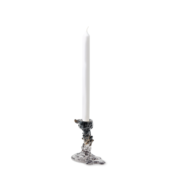 Glass Drip Candle Holder <br> 
Black <br> 
(L 14 x W 8 x H 14) cm