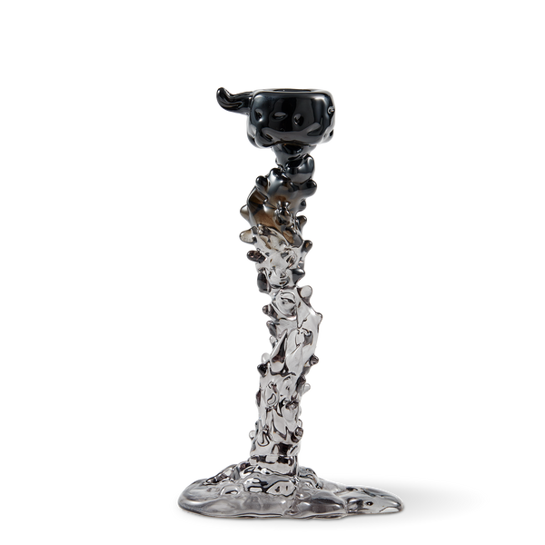 Glass Drip Candle Holder <br> 
Black <br> 
(L 14 x W 8 x H 25) cm