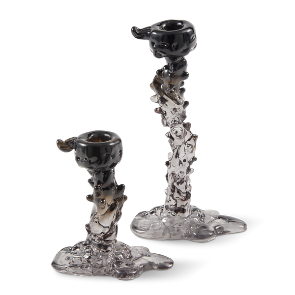 Glass Drip Candle Holder <br> 
Black <br> 
(L 14 x W 8 x H 14) cm