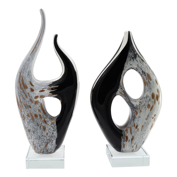 Glass Sculpture on Base <br> Set of 2