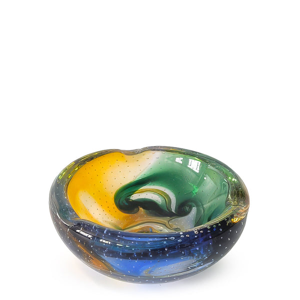 Glass Ashtray <br> Amber / Blue <br> (Ø 21 x H 9) cm