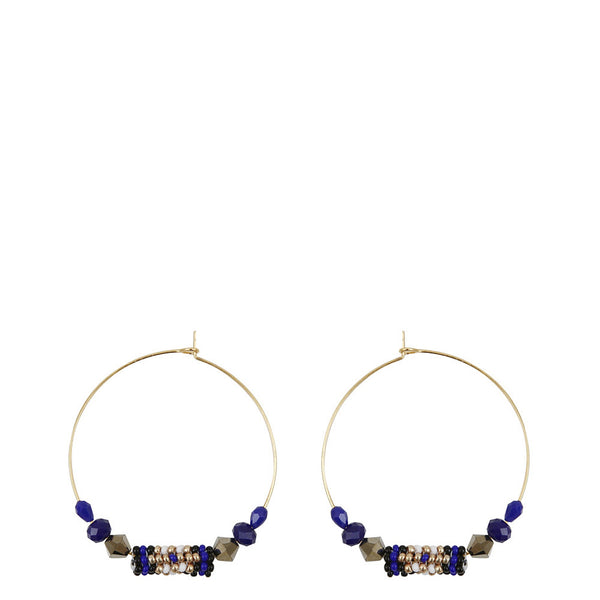 Hoop Earrings <br> Dark Blue and Gold