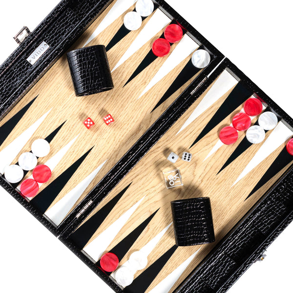 Jet Black Alligator <br> Backgammon Set <br> (L 38 x W 24.5) cm