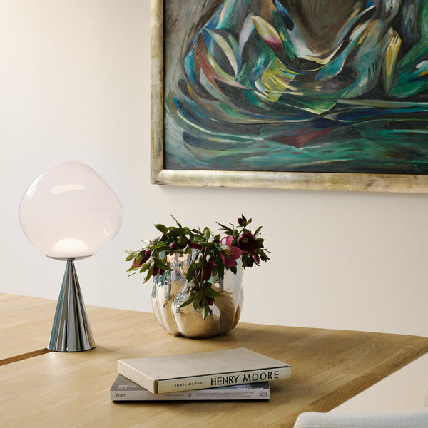 Melt Cone Fat Table Lamp <br> Opal / Silver <br> (L 25 x W 25 x H 46.5) cm