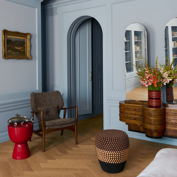 Striped Dot Stool <br> Dark Brown / Copper / Black <br> (Ø 40 x H 46) cm