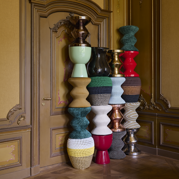 Striped Dot Stool <br> Dark Green / Black / Silver <br> (Ø 40 x H 46) cm