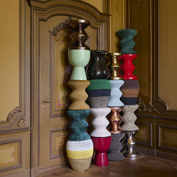 Striped Dot Stool <br> Dark Brown / Copper / Black <br> (Ø 40 x H 46) cm