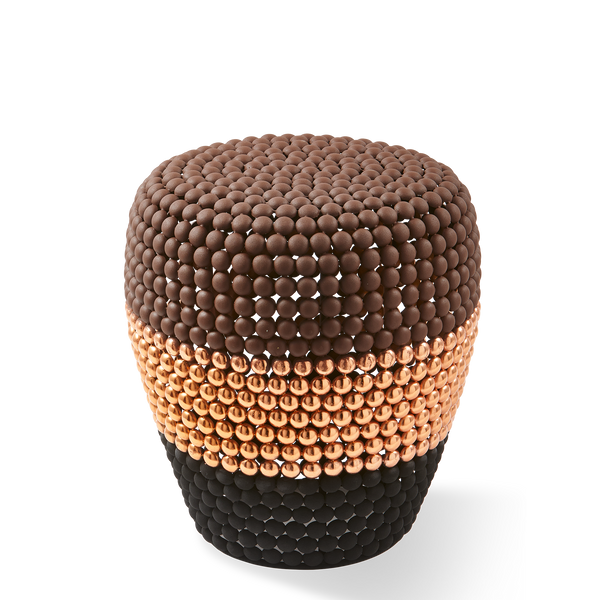 Striped Dot Stool <br> Dark Brown / Copper / Black <br> (Ø 40 x H 46) cm