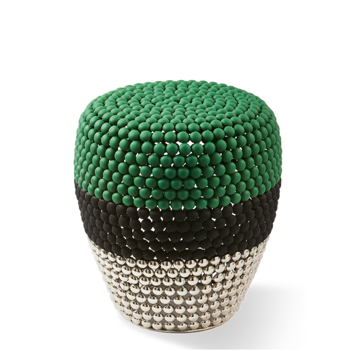 Striped Dot Stool <br> Dark Green / Black / Silver <br> (Ø 40 x H 46) cm