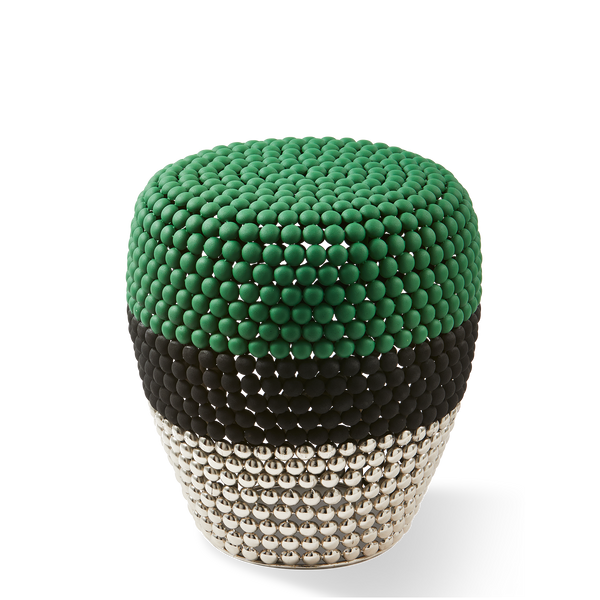 Striped Dot Stool <br> Dark Green / Black / Silver <br> (Ø 40 x H 46) cm