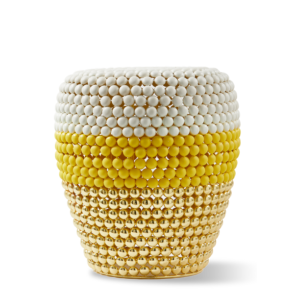 Striped Dot Stool <br> White / Yellow / Gold <br> (Ø 40 x H 46) cm