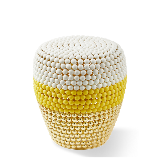 Striped Dot Stool <br> White / Yellow / Gold <br> (Ø 40 x H 46) cm