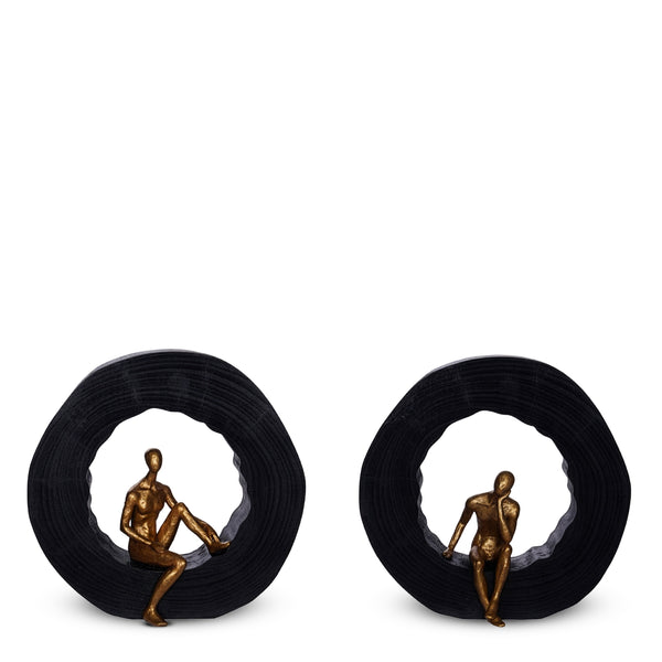 Wood Slice with Gold Men <br> 
Set of 2