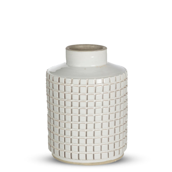 Ceramic Vase with Square Decoration <br> (Ø 20 x H 28) cm
