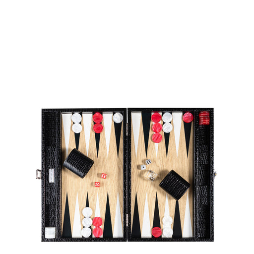 Jet Black Alligator <br> Backgammon Set <br> (L 38 x W 24.5) cm