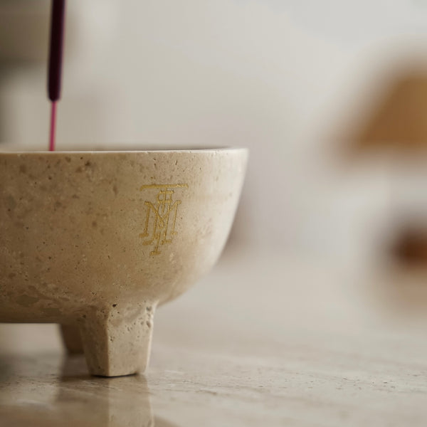 Travertine Katori Incense Holder <br> Beige