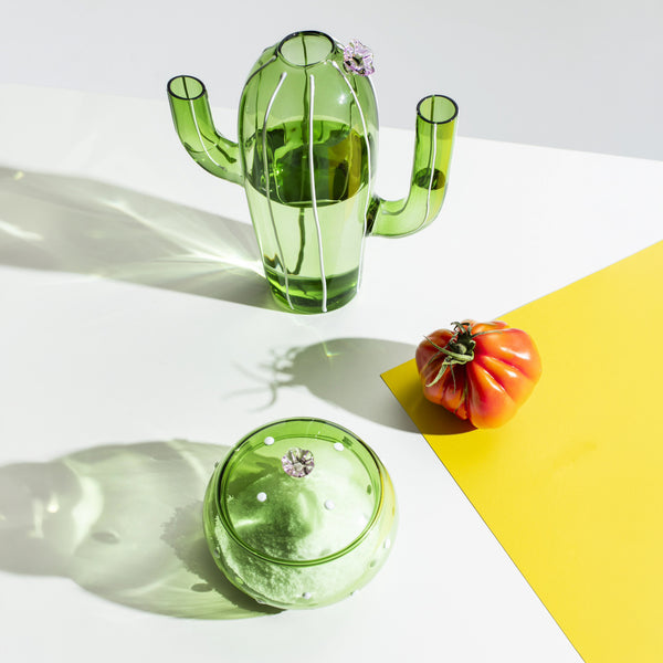 Desert Plants Box <br> 
Green Cactus / Pink Flower <br> 
(Ø 13.5 x H 11) cm