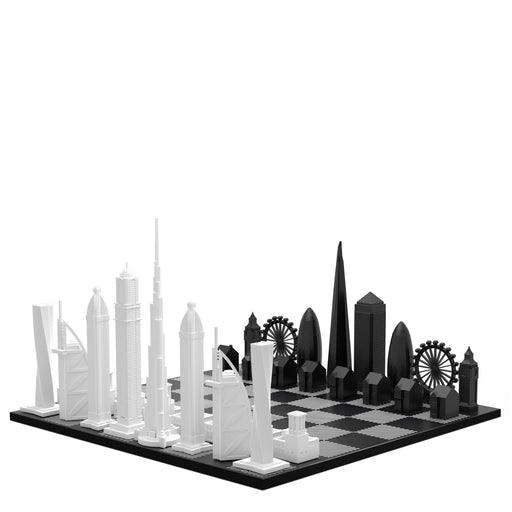Chess Set <br> Special Edition <br> Dubai vs London with Black & White Wooden Board