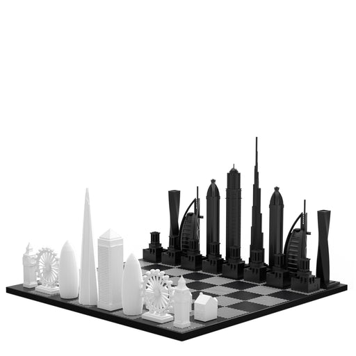 Chess Set <br> Special Edition <br> Dubai vs London with Black & White Wooden Board