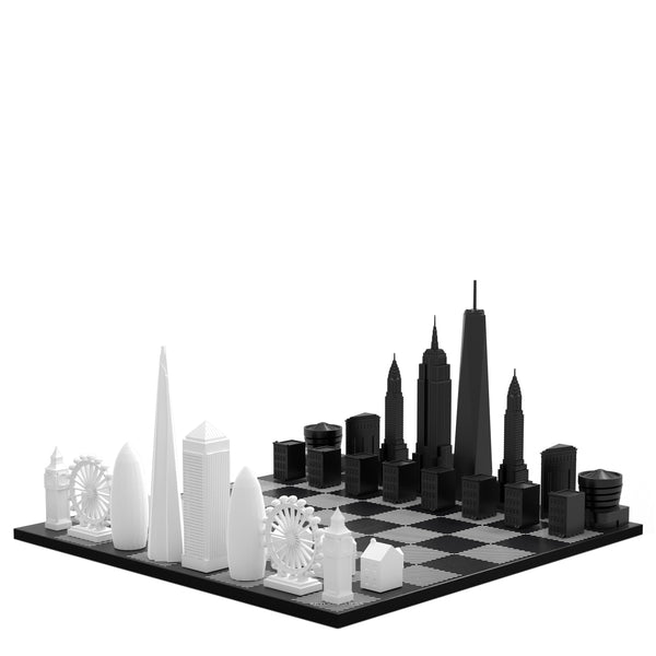 Chess Set <br> Special Edition <br> New York vs London with Black & White Wooden Board