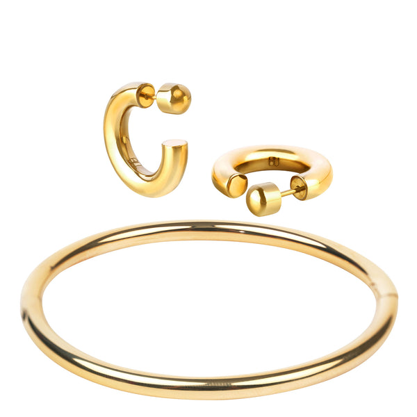 AN-O Bracelet & Earrings <br> Light Gold <br> Set of 2