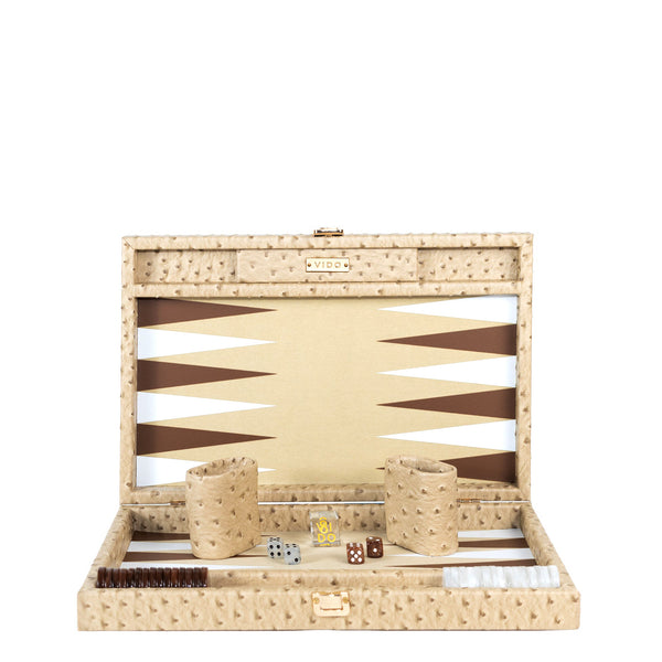 Beige Ostrich <br> Backgammon Set <br> (L 38 x W 24.5) cm